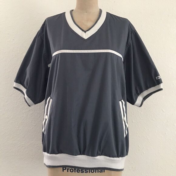 Pierre Cardin Vintage 1980s Gray Short Sleeve V Neck Windbreaker Pullover - M - Picture 2 of 7